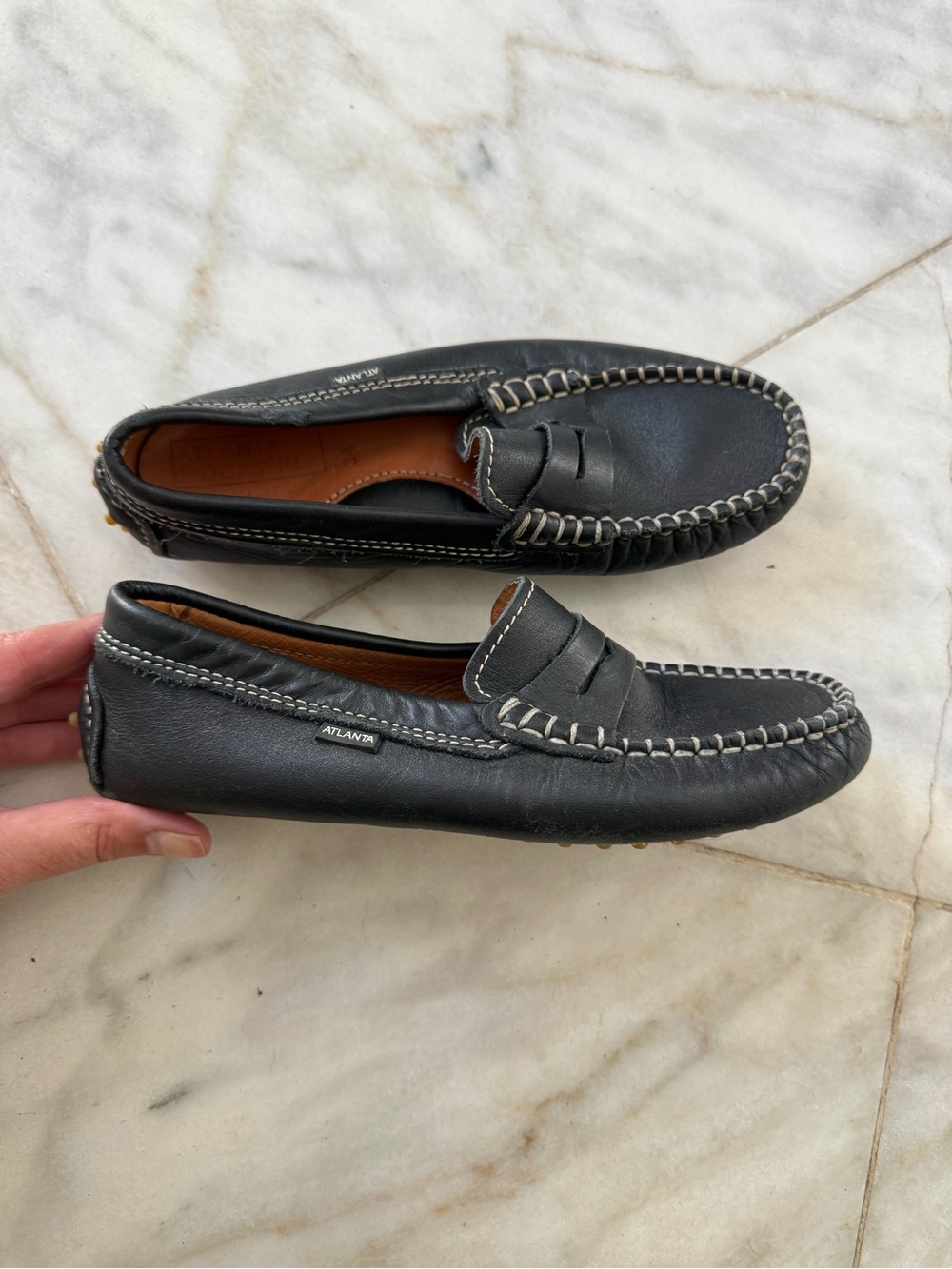 Atlanta Leather Drivers Mocassin Boys Slip on Navy Blue Sz 34 Euro, 4 US Youth